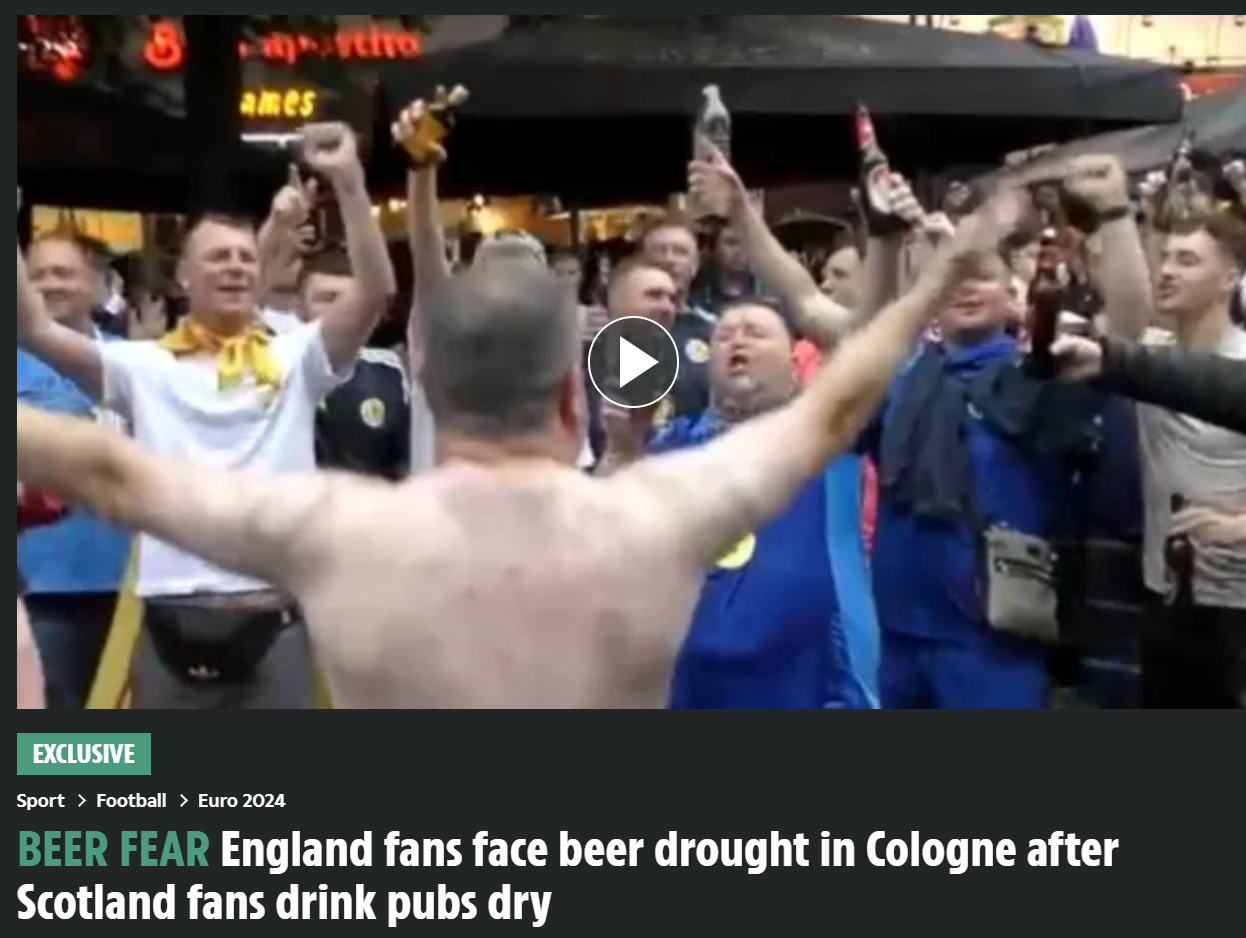 苏格兰球迷清空科隆酒吧 英格兰球迷无酒可喝