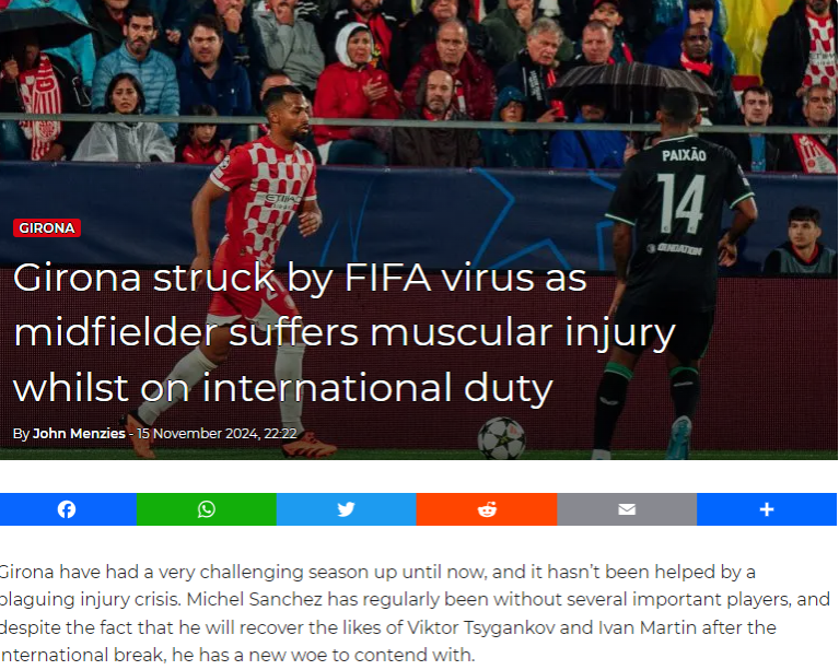 屋漏偏逢连夜雨!赫罗纳伤情潮不断:埃雷拉国家队比赛受伤恐再度缺席