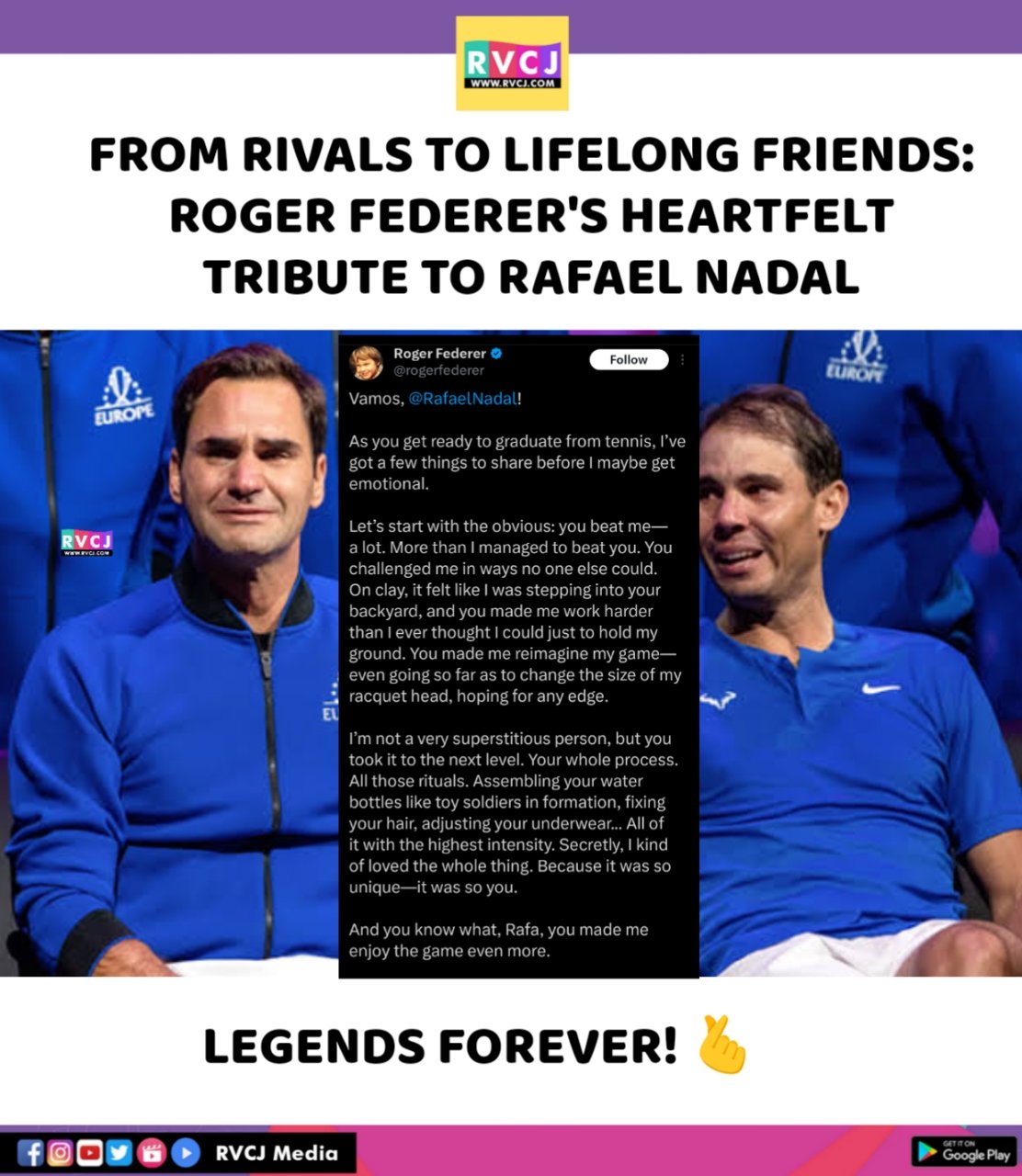 😭费德勒长文致敬纳达尔:你让整个网坛骄傲,我是你的粉丝